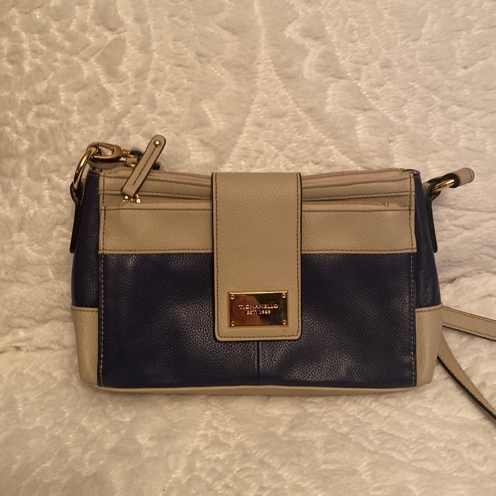 Tignanello small clutch/ navy & tan